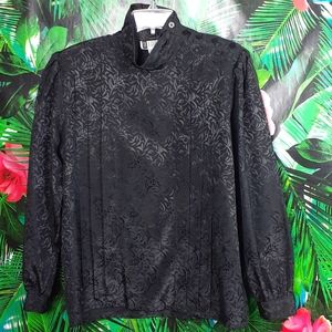 Vintage 80s pleat detailed black silk like